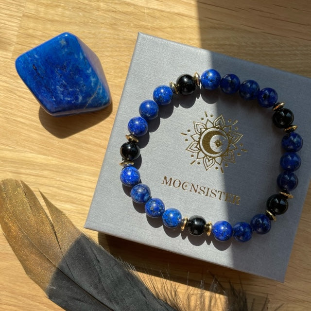 Bransoletka męska z lapis lazuli i onyksem - Talizman spokoju i duchowości Spiritual Growth II Moonsister